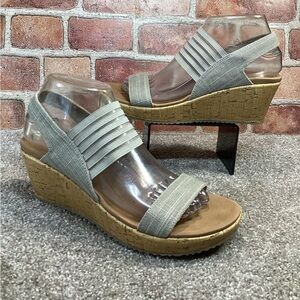 Skechers Gray Sandals with Cork Wedge Comfort